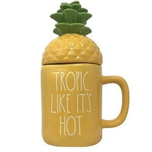 Rae Dunn "Tropic Like It's Hot" Pineapple ceramic mug with lid